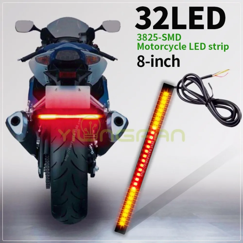 Motorcycle Led Strip 32 Leds Stop Light  Auto Turn  Red Amber Color License Plate Light  Signal Brake Tail