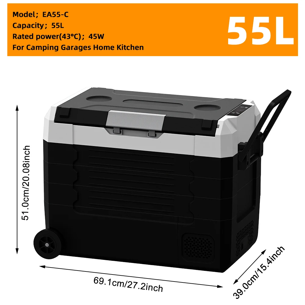 Podofo 35L 45L 55L Mini Tragbarer Kompressor-Autokühlschrank, Dual-Spannung 12V 24V DC 110 240V für Zuhause, Camping und Reisen
