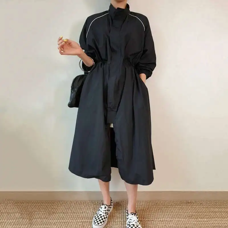 

Female Slit Windbreaker Korean Chic All-Match Trench Coat Outwear Stand-Up Collar Loose Overcoats Autumn Summer New