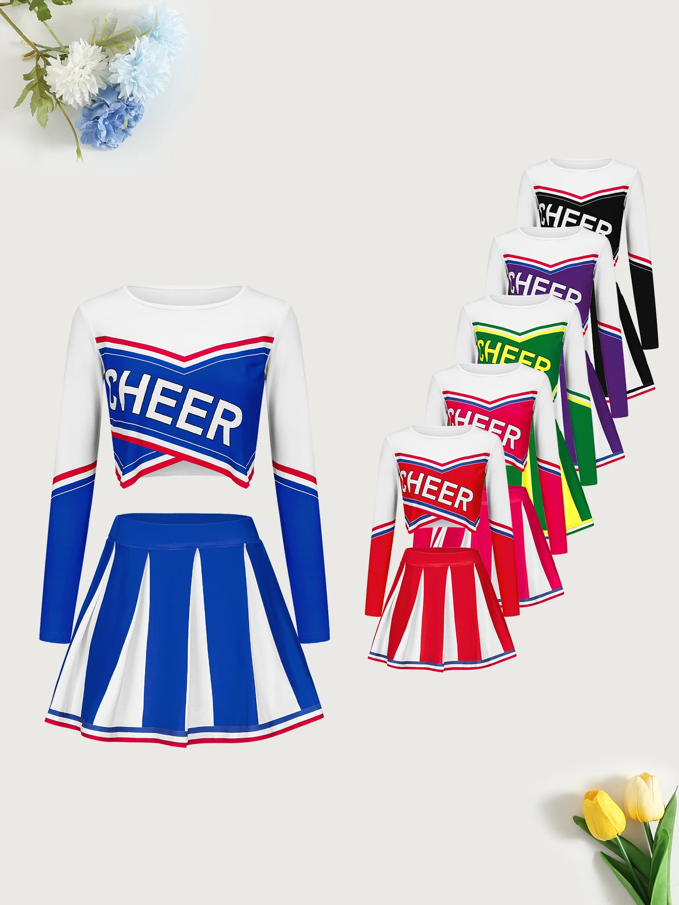 Girls Cheerleading Long Sleeved Skirt set Cute Sports Children\'s Pom-poms Performance Party Clothing Back To School Season