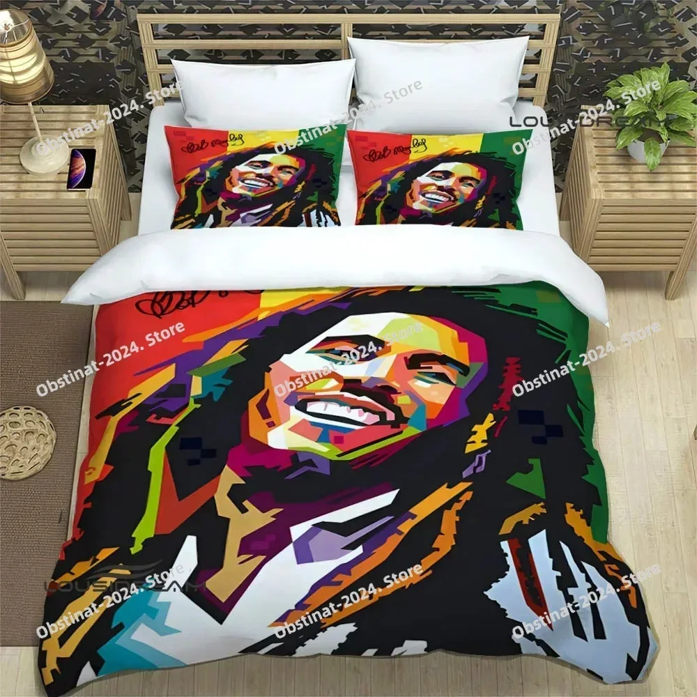 Bob Marley Lion Maple Leaf Bedding Set Printed single Comforter Quilt Bed Cover Duvet Cover Pillow Case 3 Pieces Kids Adult Size
