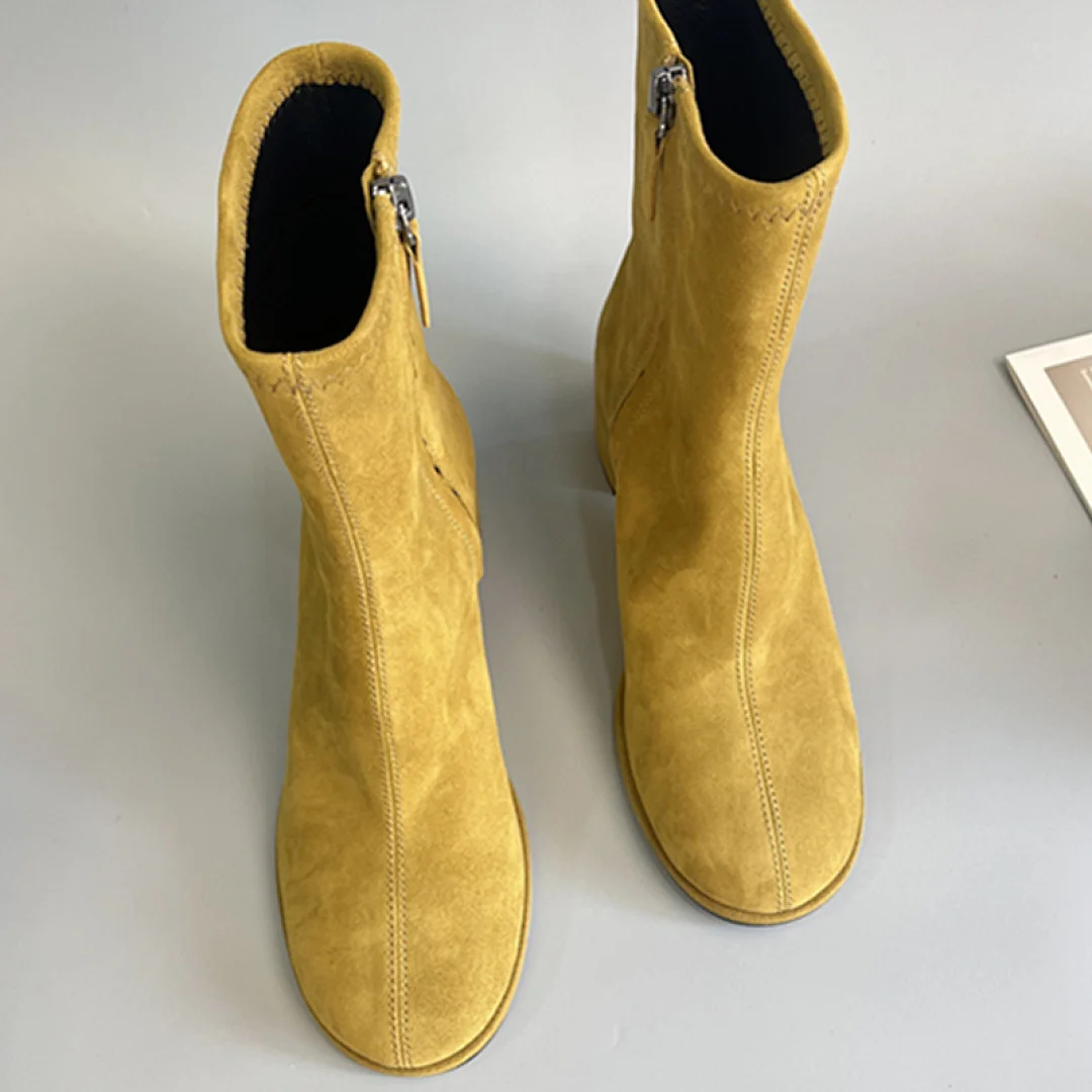 Maxdutti Nordic Minimalist Leather High-heeled Boots Shoes  4.5cm Heels Boot For Woman Shoes Ankle Boots Women's Boots
