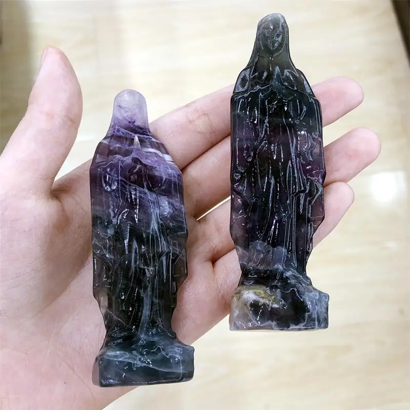 

Natural Crystal Fluorite Madonna Carving Stones And Crystals Carved Figurine Room Ornament 1pcs