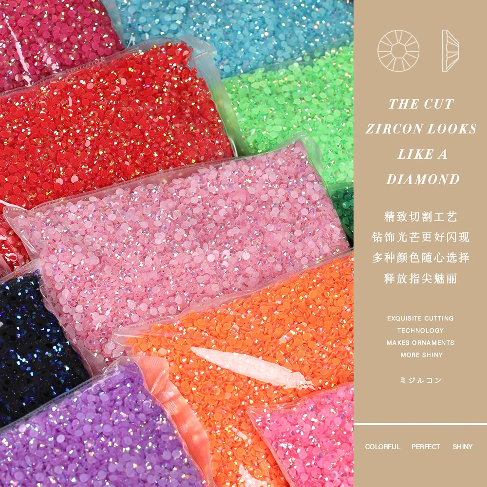 Großhandel Bulk Resin Jelly Color Ab Transparent Ab 2mm,3mm,4mm,5mm,6mm Facetten Flatback Nail Art Kleidungsstück Dekoration – Detail 1