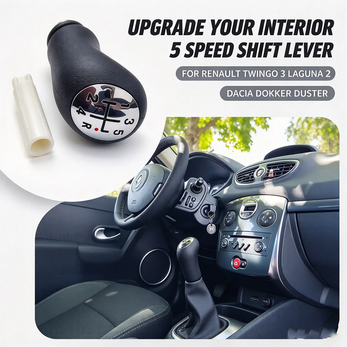 Car Interior 5 Speed Gear Shift Knob For Renault Clio 3 Twingo 3 Laguna 2 Modus - For Dacia Dokker Duster Logan II
