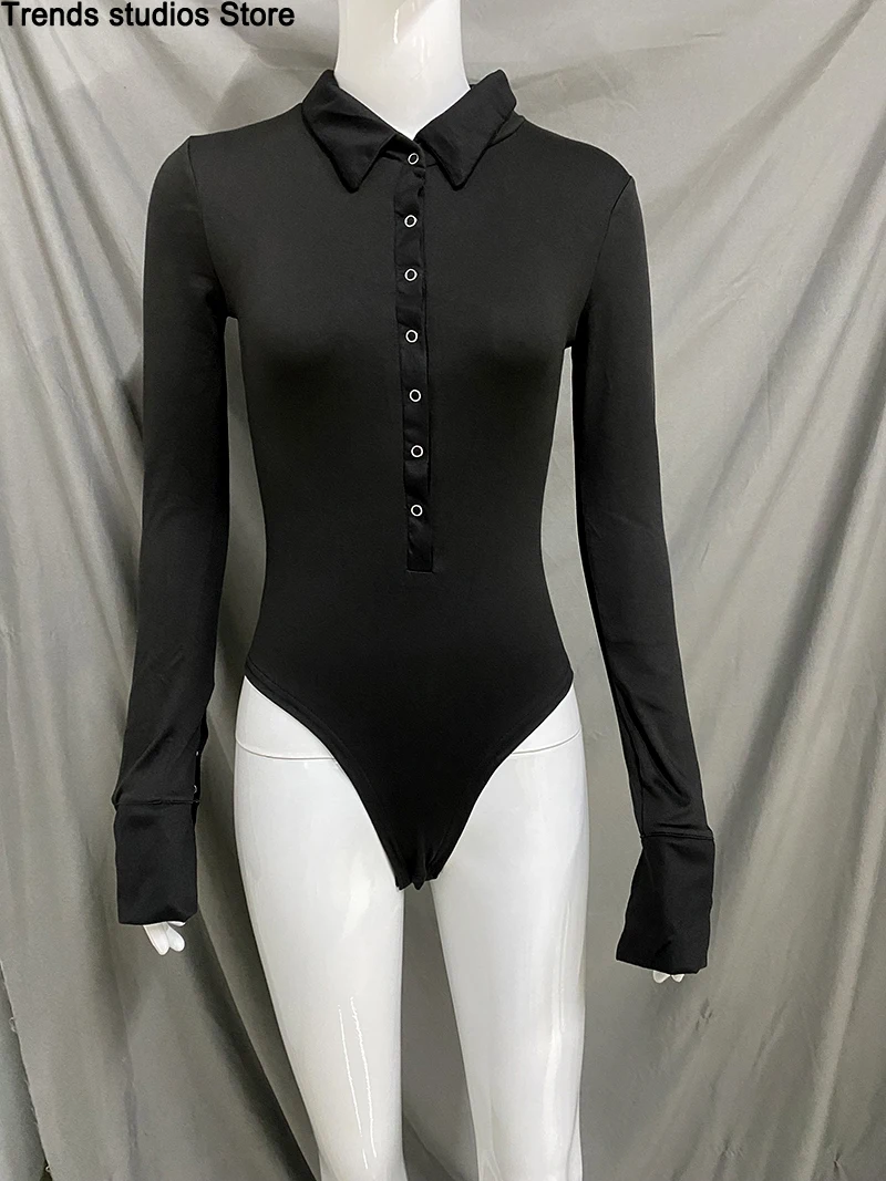 المرأة عادية الأساسية زر ارتداءها طويلة الأكمام المرأة الجسم الخريف بلون مثير زر نحيل المرأة السروال القصير ثوب بودي كون