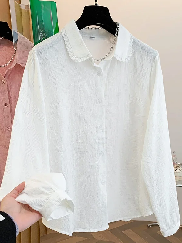 

Spring Long Sve Embroidered Cotton Open Cardigan Women's Slim Fit irt Casual Sle Straight Cut Big Size Base Layer Top