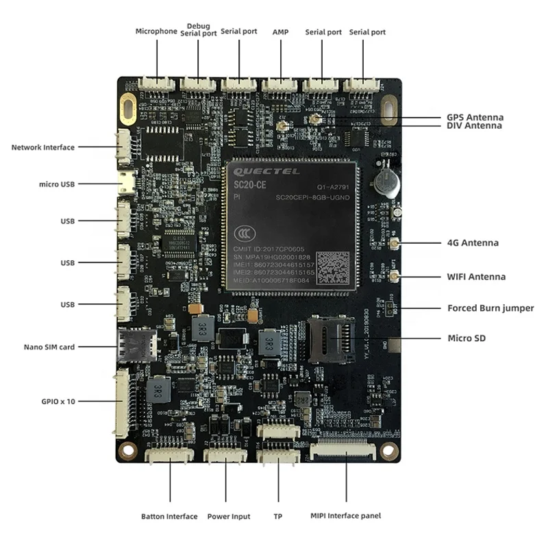 SC20 스마트 모듈 iot 보드가 포함된 기존 SC20 ASY 마더보드 안드로이드 7.1 OS