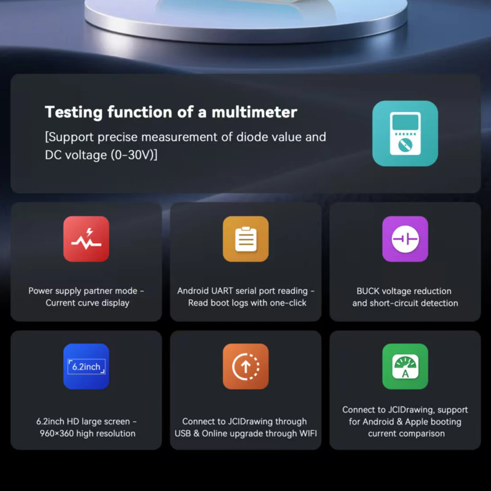 JCID D12 Digital Detector for Apple Boot Current Comparison Diode Values ​​and DC Voltage (0-30V) Measuring Serial Port Reading