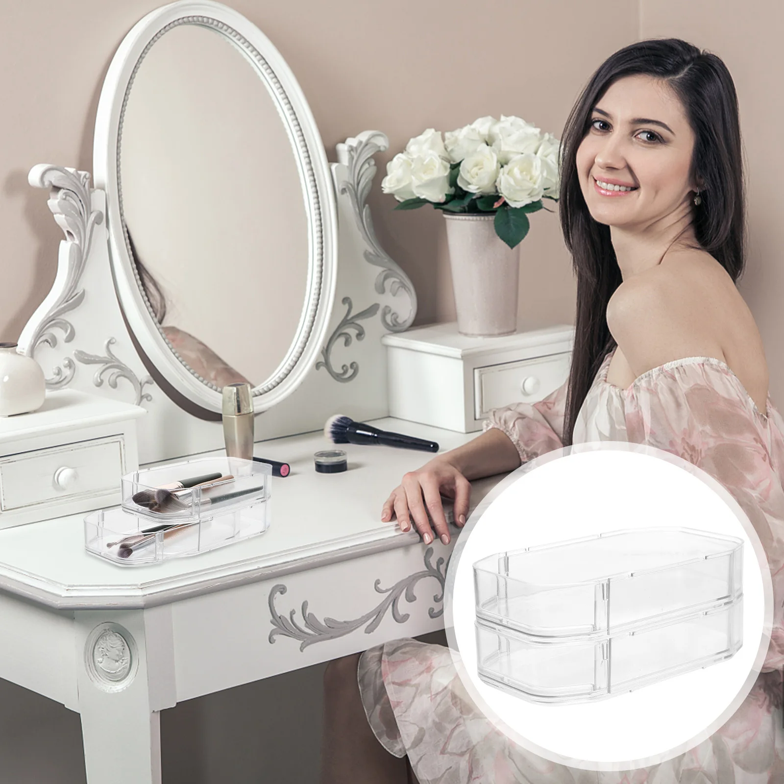 

Multifunctional Drawer Style Storage Box Desktop For Cosmetics Makeup Brushes Household Sundries Material Stackable Practical