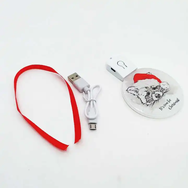 30pcs/Lot USB rechargeable Personalized Sublimation Acrylic Christmas Tree Ornaments with RGB LED light Blank