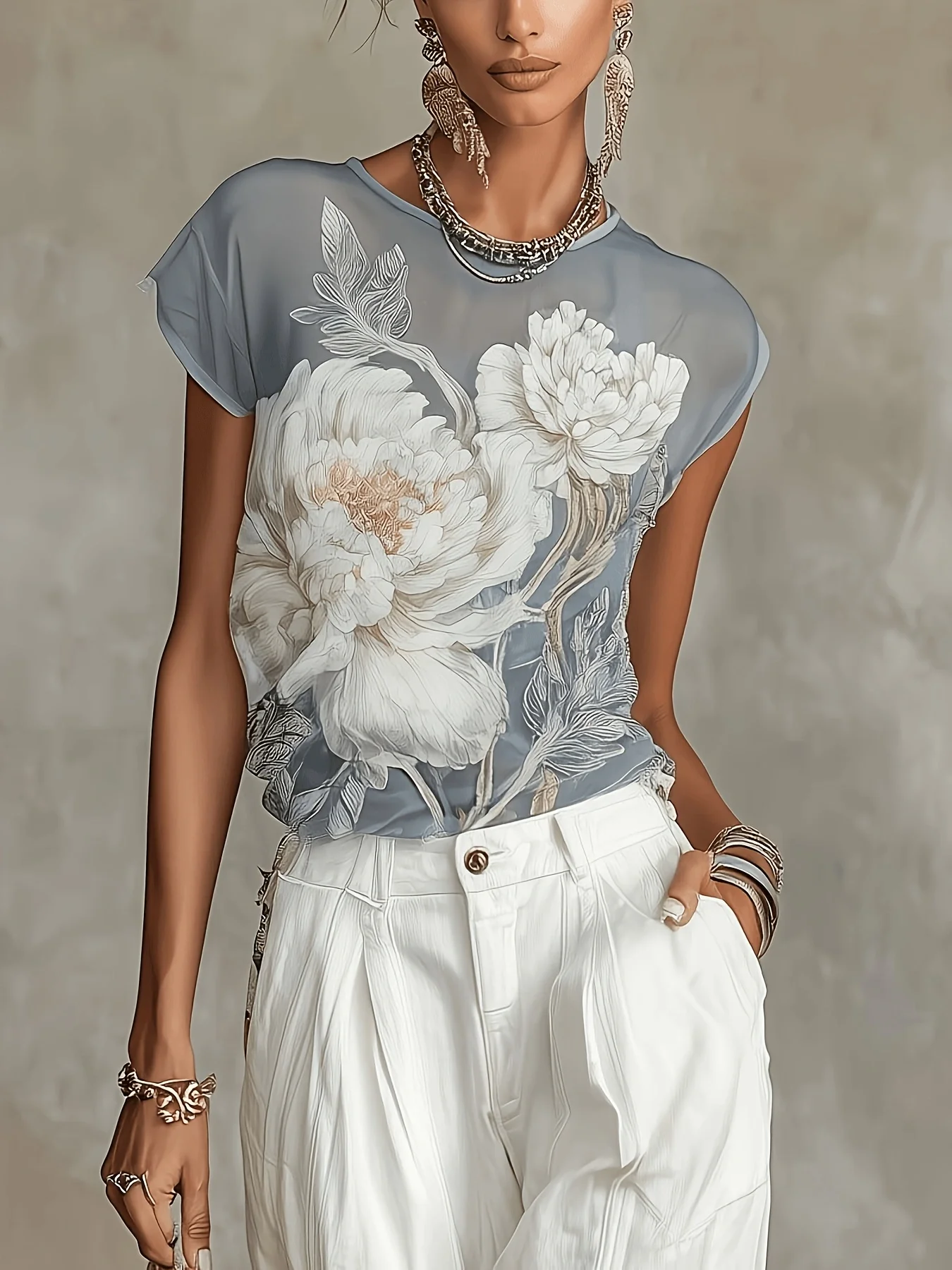 Women's Floral Print round Neck Short Sleeve T-Shirt Breathable Comfortable Casual Summer Top Fashion Stylish Wear