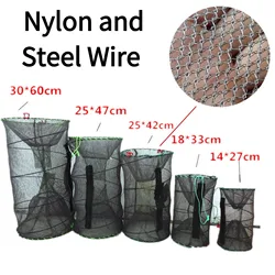 1Pcs Collapsible Steel Wire Nylon Net Fish Cage Mesh Fine Trap For Crab Shrimp And Crayfish Fishing Tackle Outdoor Enthusiasts