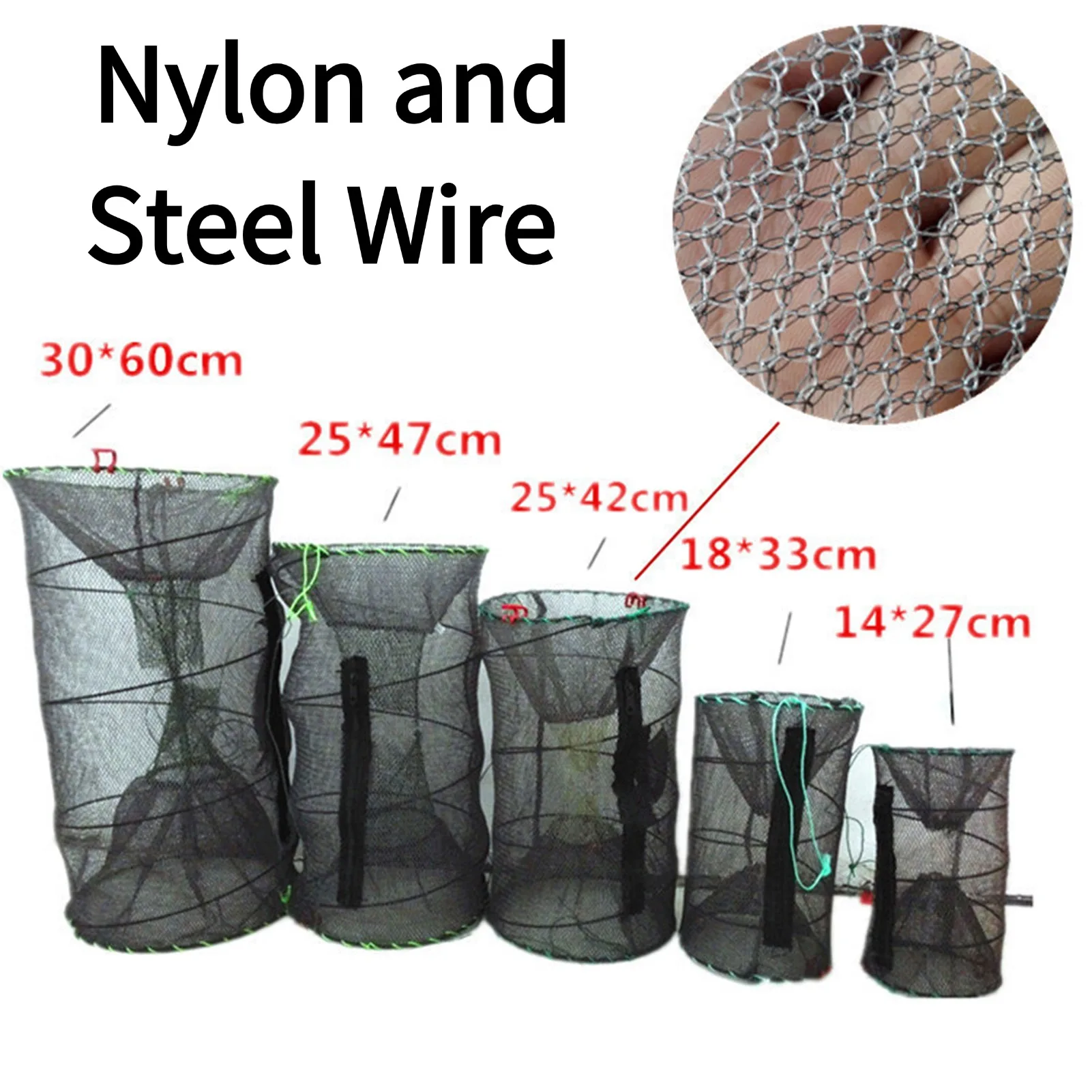 1Pcs Collapsible Steel Wire Nylon Net Fish Cage Mesh Fine Trap For Crab Shrimp And Crayfish Fishing Tackle Outdoor Enthusiasts
