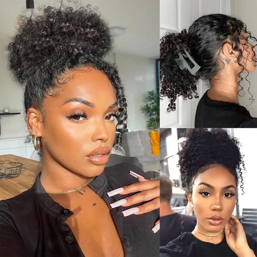 Invisible Drawstring Wig Human Hair 360 Full HD Lace Wig Kinky Curly 400Density 16-36 Inch Wig Invisible Strap No Glue For Woman