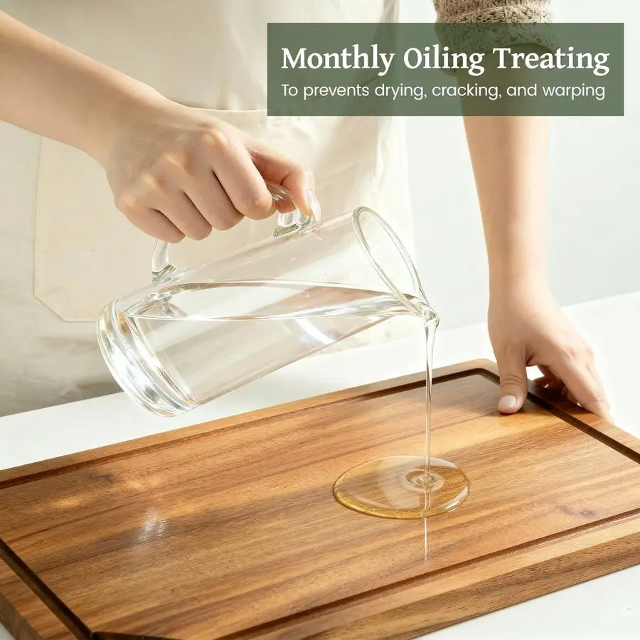 

Wood Cutting Boards for Kitchen, 3 PCS Wooden Cutting Board Set with Holder, Chopping Board with BuiltIn Compartments and Juice