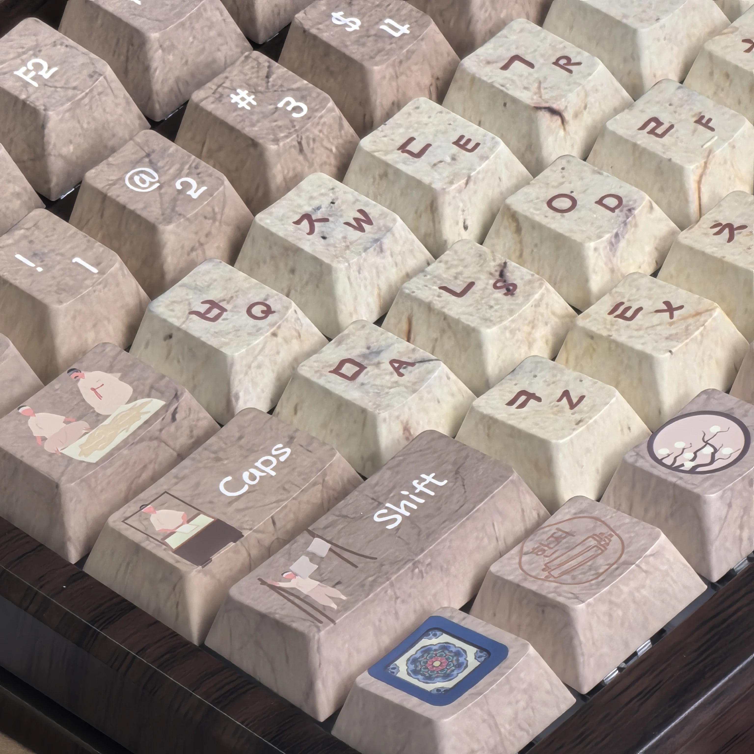 Keycaps Korean Hanji Theme Korean Ancient Culture Style Aulaf75/F87/F75Pro Keyboard Customized Keycaps Brown-Red