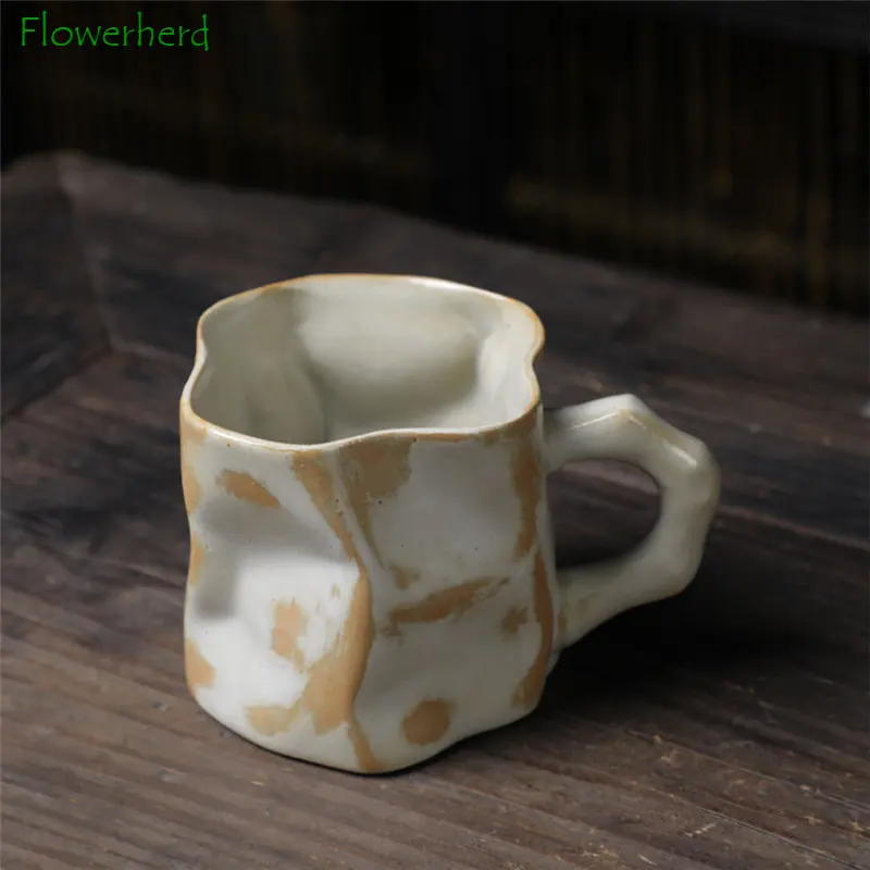 Irregular Shape Mug Kiln Change Ceramic Tea Coffee Cup with Handle Polychromatic Creative Pottery Water Mugs Coffee Cups Retro