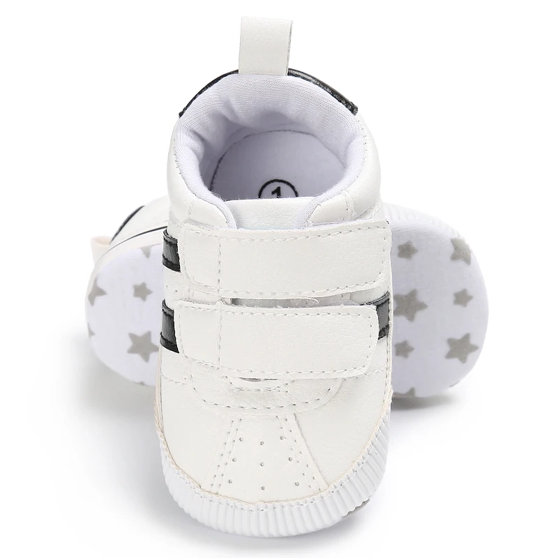 Erste Sportschuhe mit Streifenmuster aus PU-Material für Jungen und Mädchen, geeignet für Babys im Alter von 0 bis 18 Monaten, mit weicher Sohle, bequem und leicht. – Detail 30