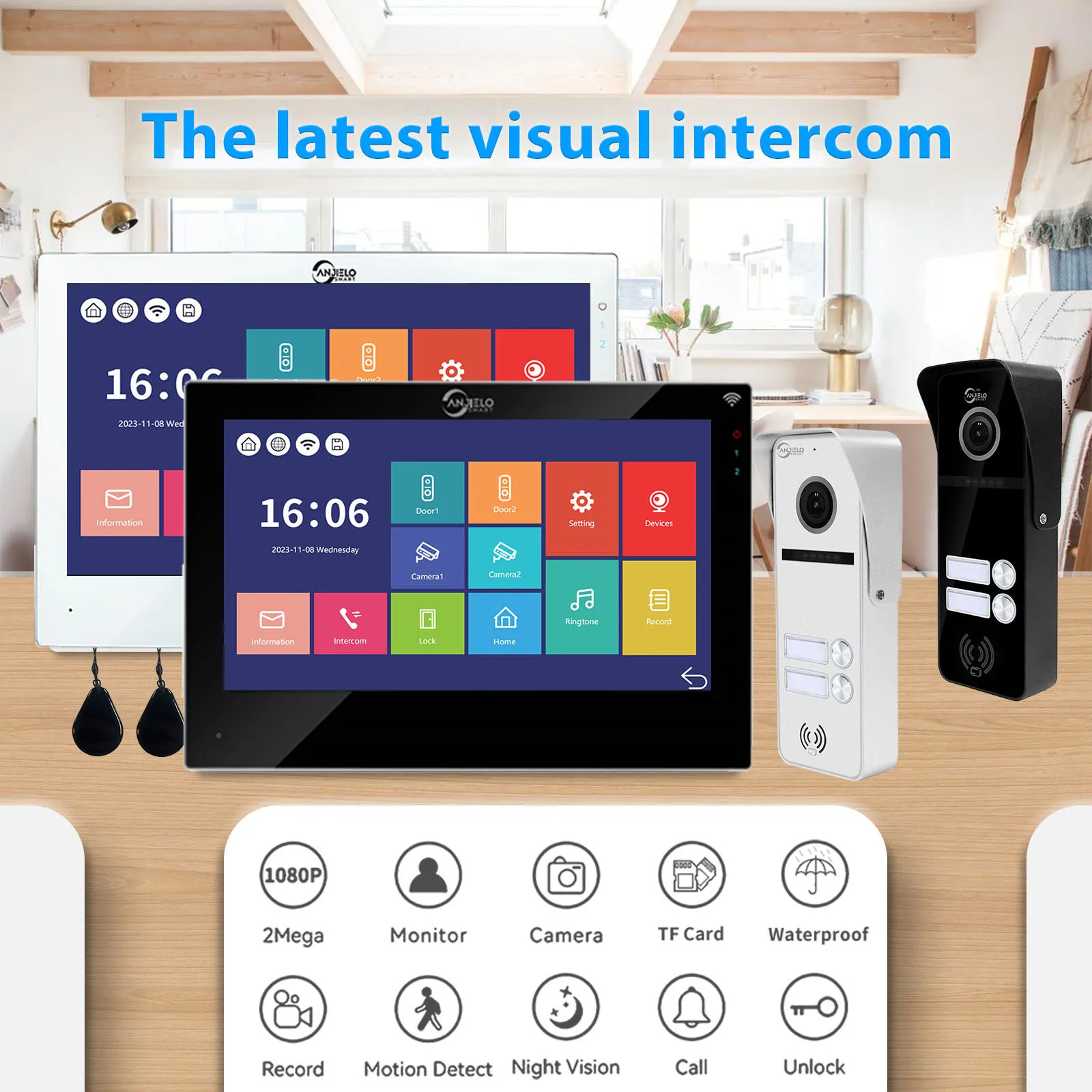 Système d'interphone vidéo Tuya Smart Home, caméra de sonnette filaire à 1080 °, moniteur tactile complet, 2 sonnettes, 7 vidéo, Wi-Fi, 160 P