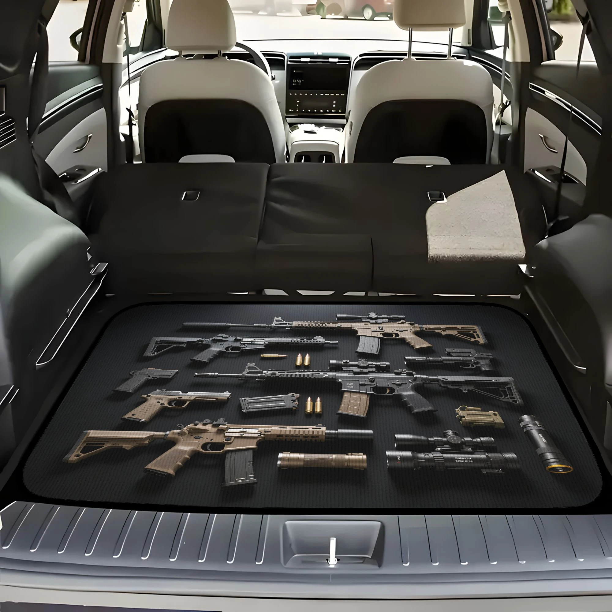 Taktische Kofferraummatte in Militärqualität, Rutschfeste Kofferraummatte mit Waffenzubehör-Design, Auto-Innenausstattung