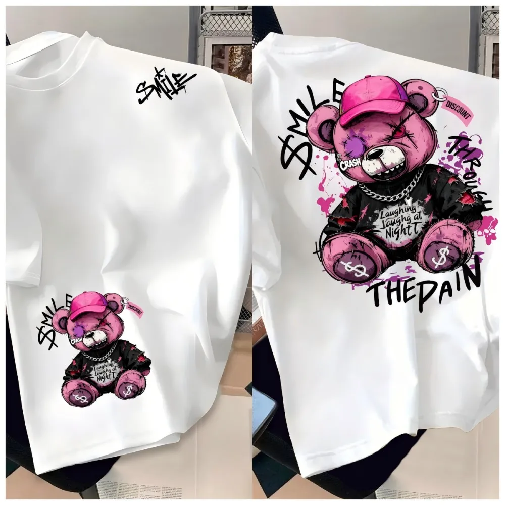 European and American men's summer horror teddy bear print comfortable breathable round neck T-shirt outdoor street top