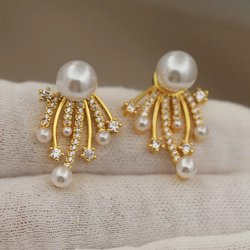 New Sight Design Unique Metal Zirconia Tassel Earrings for Women Fashion Brand Jewelry Pearl Beads Crystal Jellyfish Earrings