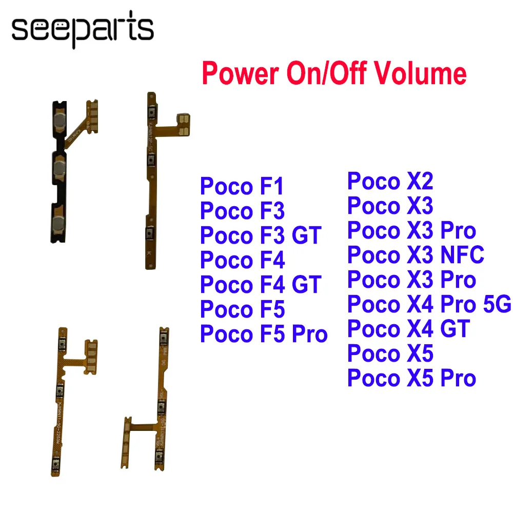 For Xiaomi Poco X2 X3 X4 X5 X50 F5 Pro Power On/Off Volume Buttons Flex Cable X3NFC F1 F3 F4 GT Volume Up/Dow Button Flex Cable