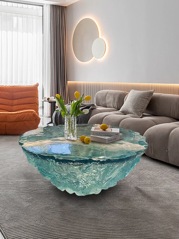 Modern creative transparent resin coffee table Hotel living room designer blue ocean heart floor round table