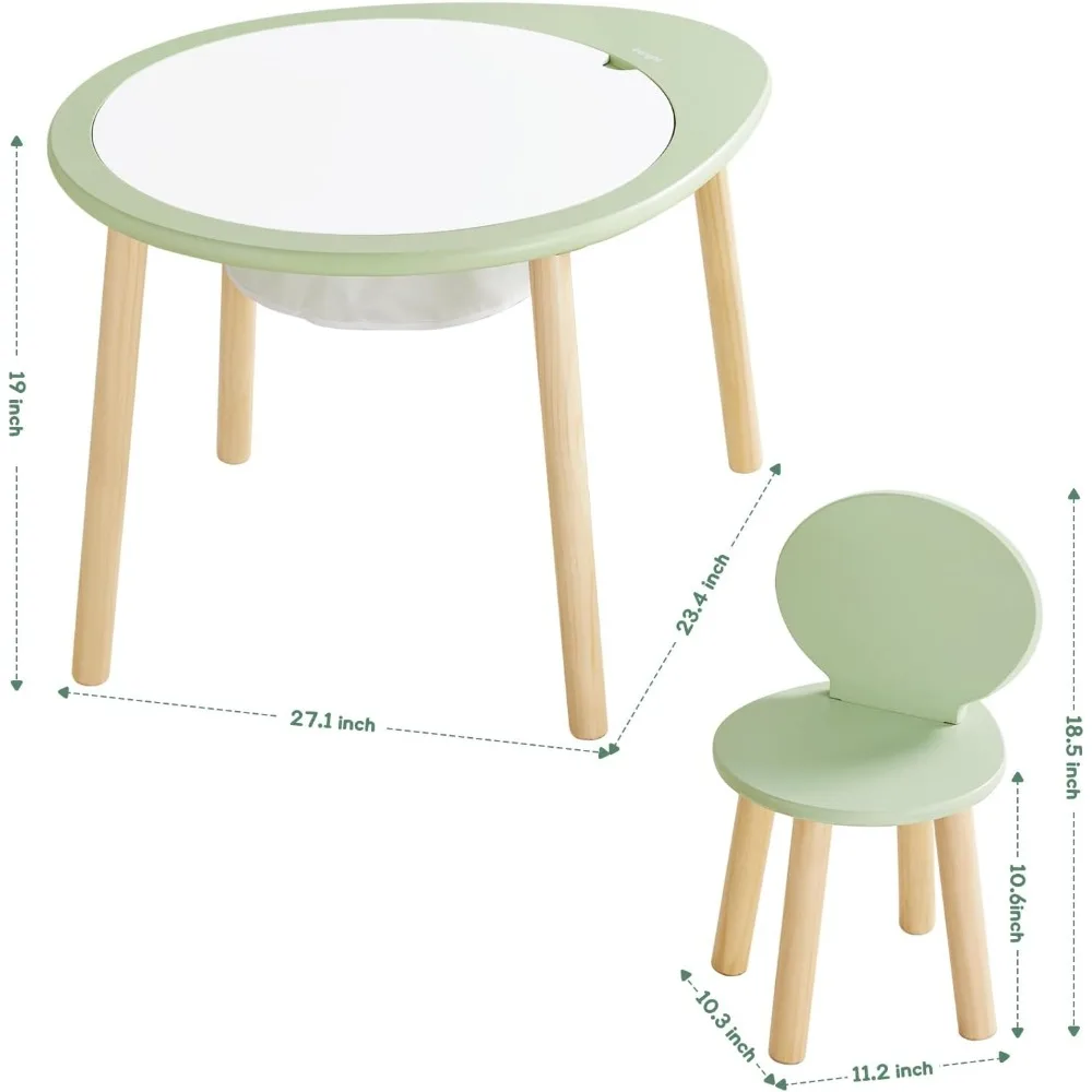 Kids Table and Chairs Set, Kids Wooden Play Table with 2 Chairs, Kids Round Table for Toddlers, Suitable for Bedroom, Playroom