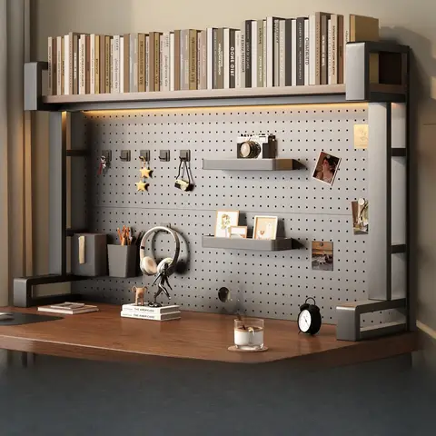 Desk Shelf Organizer with Pegboard Riser/NoRiser Desktop Bookshelf Tabletop Storage Rack Office Desk Organizer for Home Study