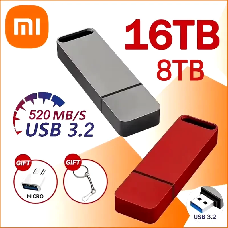 Xiaomi 16TB 8TB Flash Drive USB3.2 High Speed Transfer Metal Type C U Flash Portable Pen Flash Drive Memory Waterproof U Drive