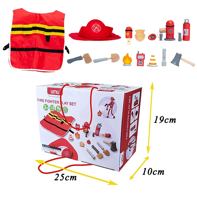 New Wood Fireman Kits Boy Infant Toys Role Play Games Pretend To Play House Game Tools Montessori Educational Toys For Children