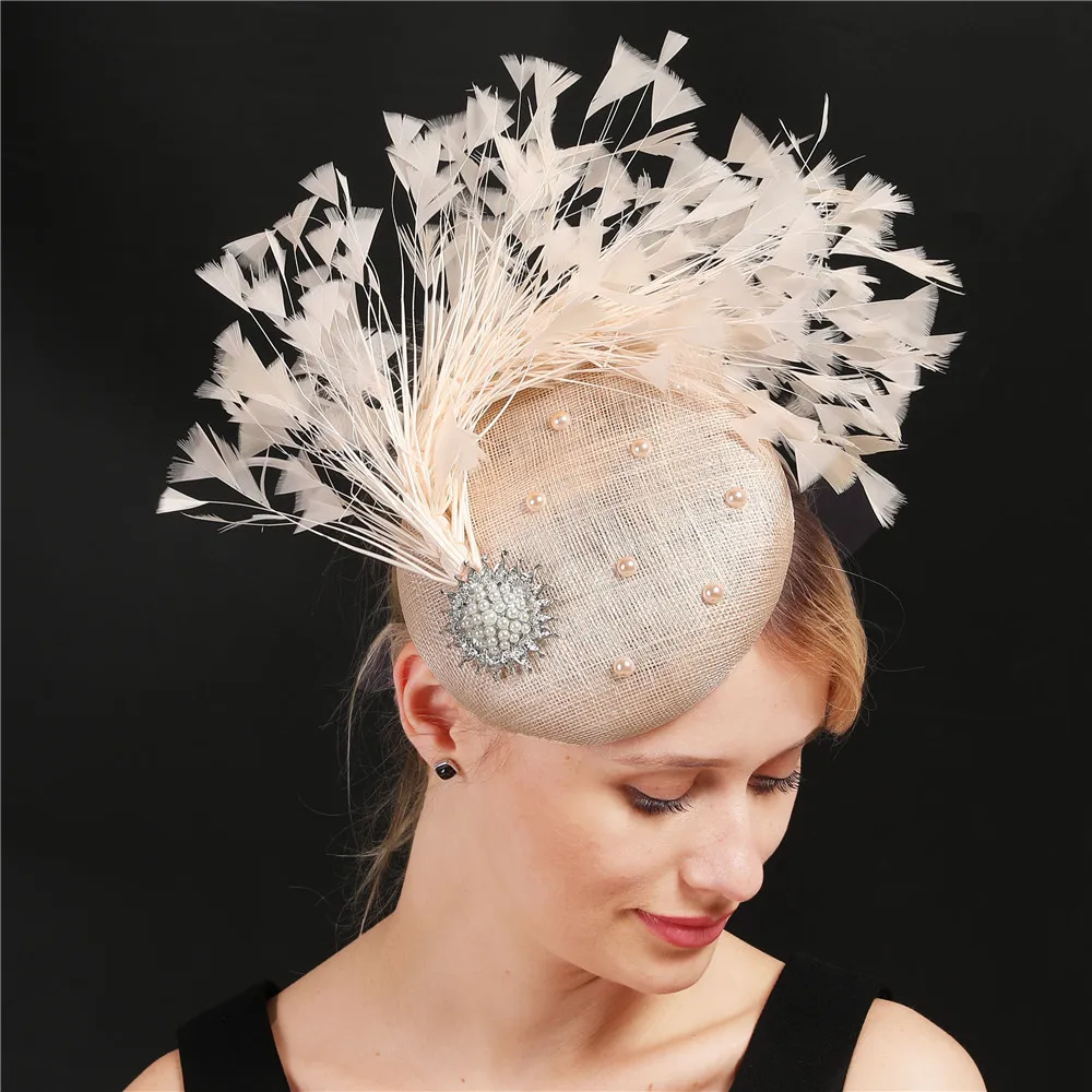 Sinamay Fascinator Hats Elegant Ladies Wedding Headwear With Fancy Feather High Quality 4 Layer Lady Occasion Millinery Caps