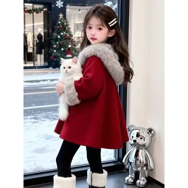 Mädchen Dicke Warme Winterjacke Retro Roter Kapuzenpullover Plus Samt Kinder Oberbekleidung Teenager Windbreaker Mantel 0-9 Neujahr