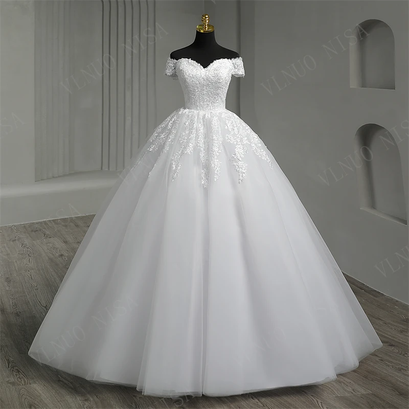 Real Video White Off The Shoulder Vestido De Noiva Wedding Dress Plus Size Vestidos De Novia Bridal Tulle Mariage Customized