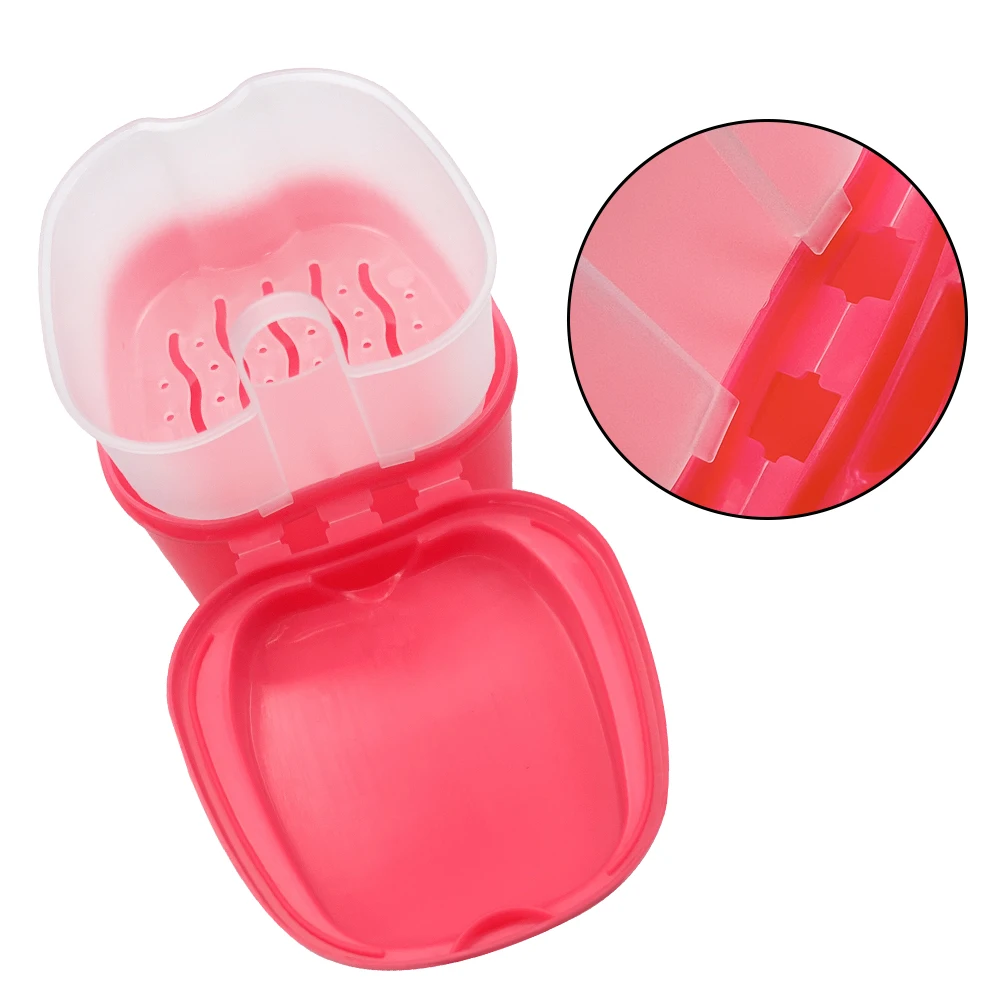 Denture Bath Box Dental False Teeth Storage Box With Hanging Net Container Artificial Tooth Case Orthodontic Retainer Case