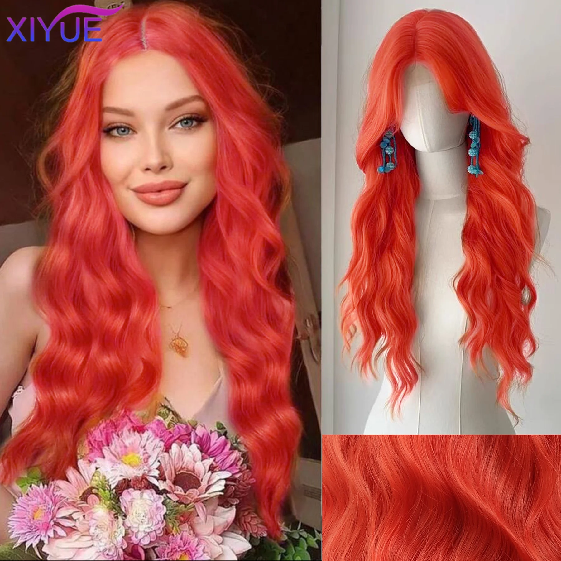 Red Brown Copper Ginger Long Straight Synthetic Lace Front Wigs for Women Natural Wave Wigs with Bangs Cosplay Heat Resistant