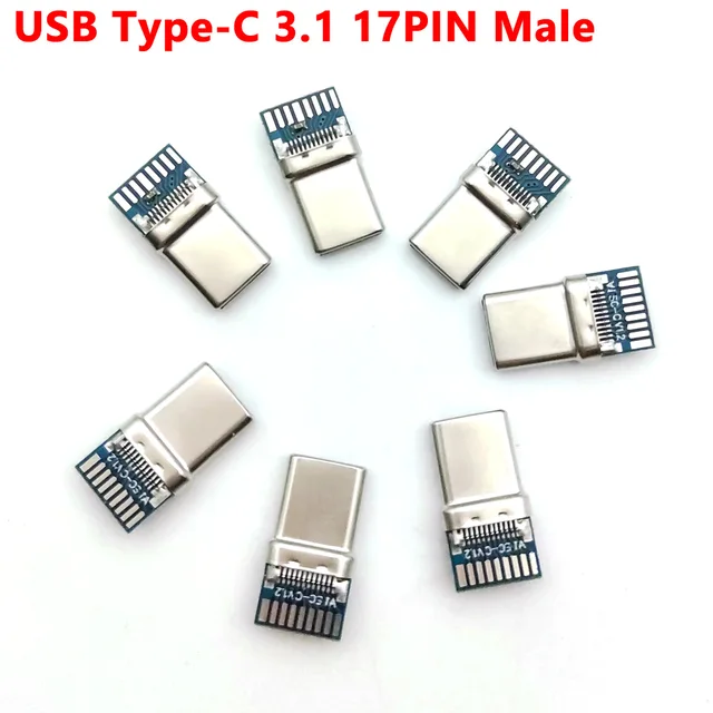 50 szt. Złącze USB 3.1 Type-C 17 Pinów Męskie Gniazdo Adapter do Lutowania Przewodów i Kabli 17 Pinów Obsługa Płytek PCB