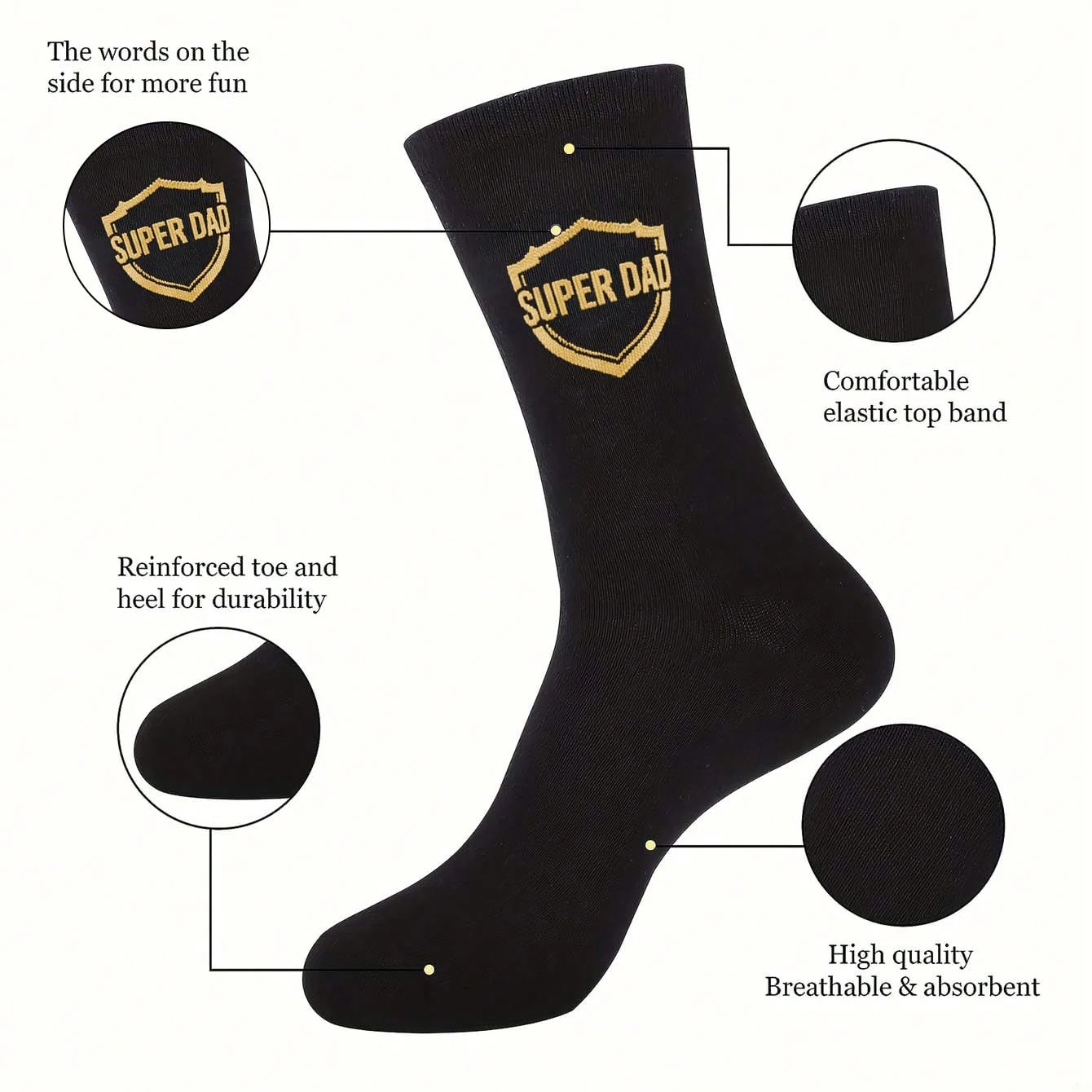 A Pair of Men's Mid-Calf Socks with a Theme of Honoring Fathers, Featuring a Simple yet Playful Style, Perfect as a Gift for Father's Day, Birthdays, and Other Occasions. - view 5