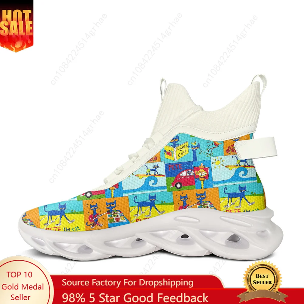 Pete the Cat I Love My White Shoes High Top Flats Sneakers Men Women Sports Running Shoes Lace Up Mesh Footwear Custom Shoe