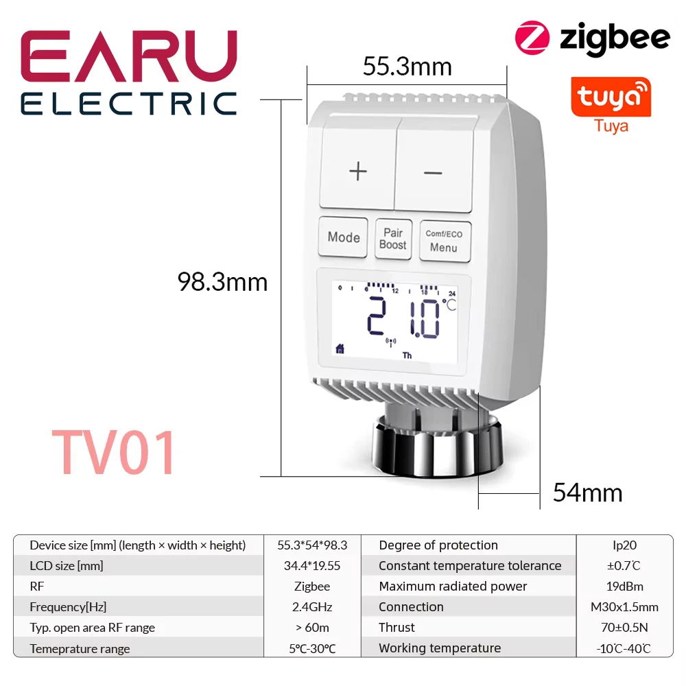 Tuya 스마트 ZigBee 라디에이터 액추에이터 TRV 프로그래밍 가능한 온도 조절 라디에이터 밸브 App 원격 온도 컨트롤러 지원 Alexa