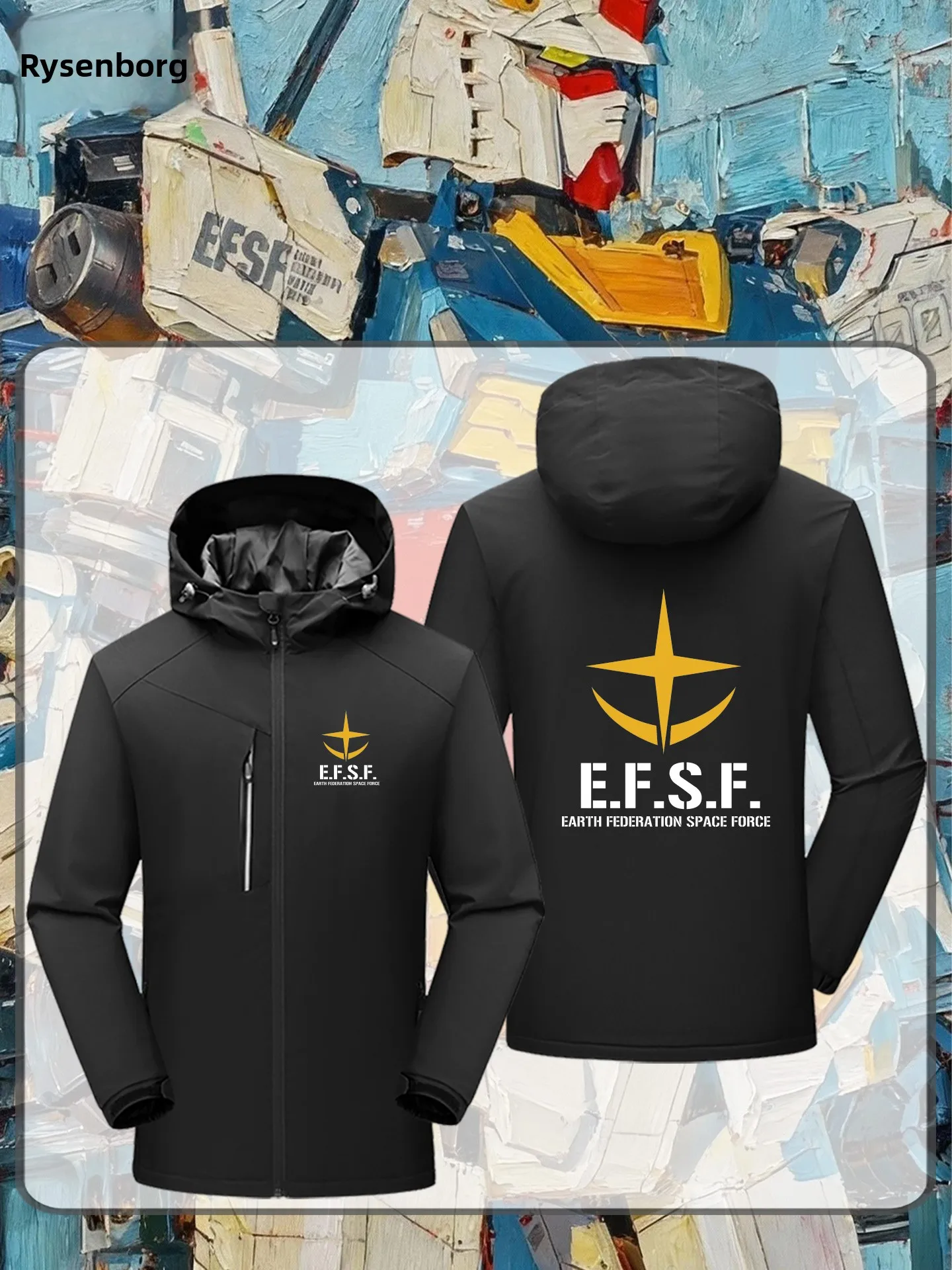 

Earth Federation Universe EFSF Logo Hooded Jaet Men's Autumn Winter Fce Lined Casual Sle Zipper Decorated