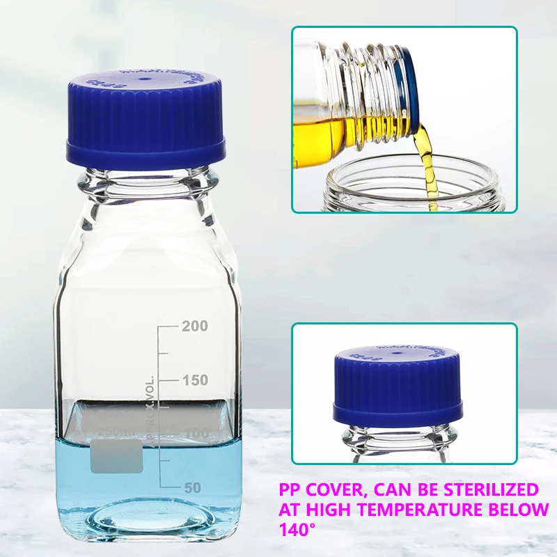 Reagent prescription bottle Transparent brown blue cap wide-mouth reagent bottle Screw-hole glass tape scale sample bottle