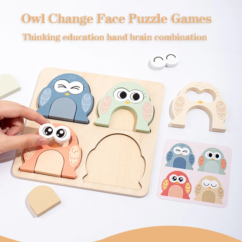 Puzzle Montessori en Bois avec Changement de Visage pour Enfant, Jeu d'ApprentiCumbria de Forme et d'Expression, Intelligence, Théâtre Tangram