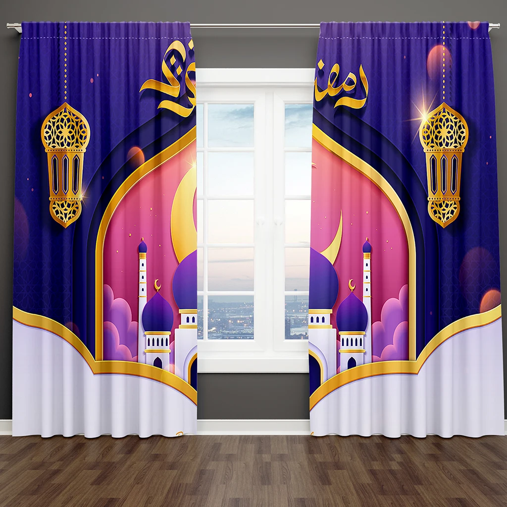 

2Pcs Purple Castle Cartoon Ramadan Kareem Window Curtains Blinds For Kids Bedroom Living Room Bathroom Kicthen Door Home Decor