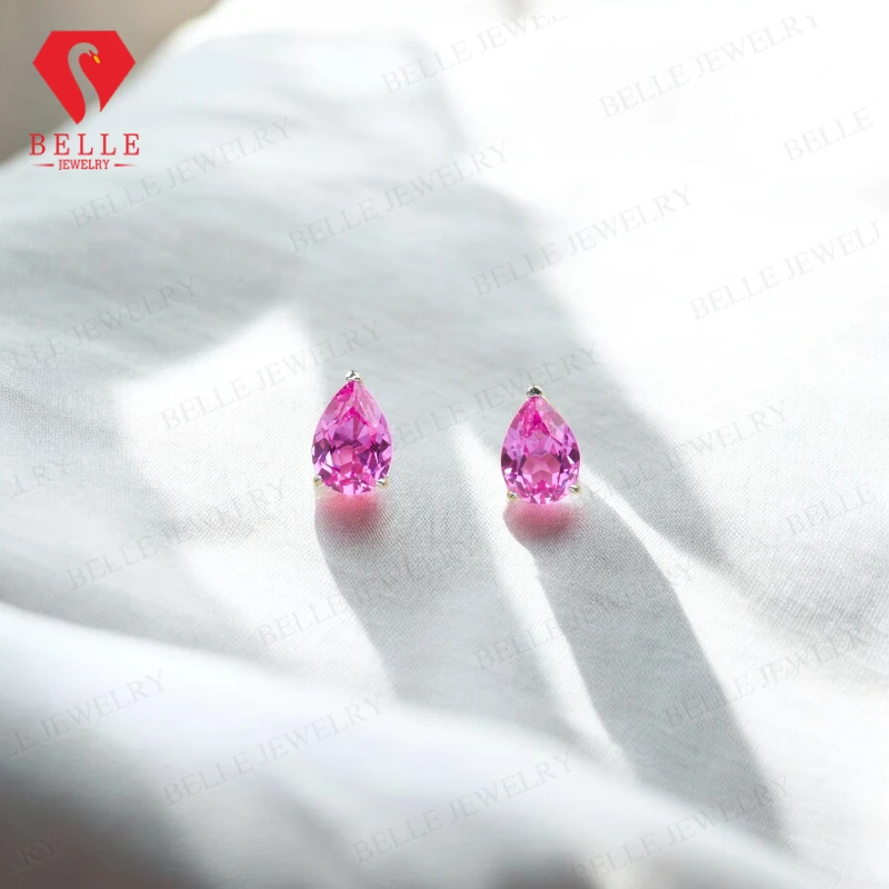 

Lab Grown Gemstone Earrings 3.7-5CT Ruby Sapphire Colombia Padparadscha 925 Silver Three Claw Design Pear Earring Hypoallergenic