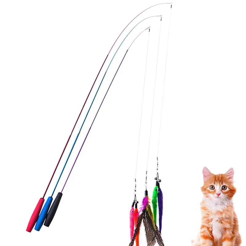 Funny Catcher Cat Teaser Wands Three-section Telescopic Fishing Pole Wand Kitten Teaser Stick Rod Interactive Stick Teaser Toys