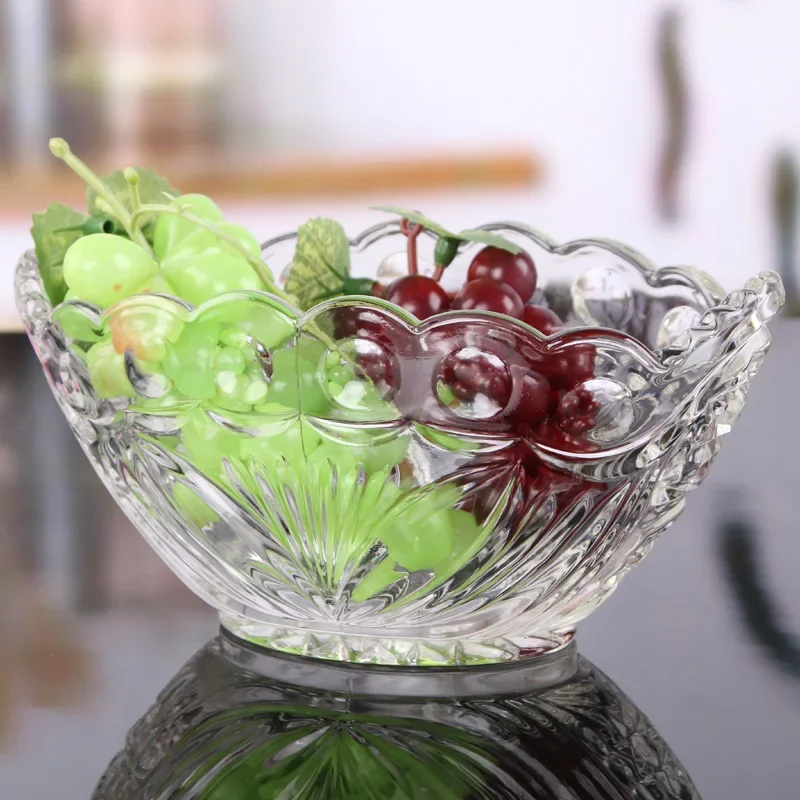 Delicate Crystal Glass Stamped Fruit Bowl Decorative Boat Serving Bowl Sweet Box Household Daily Use Tableware Ornament Craft