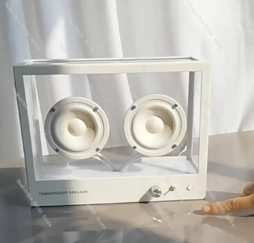 Subwoofer transparente - caixa de som Bluetooth retrô minimalista, usada para decoração de mesa de sala de estar - elegante e bonita